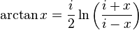 \arctan x = \frac{i}{2} \ln \left(\frac{i + x}{i - x}\right) \,