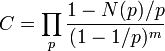 C = \prod_p \frac{1-N(p)/p}{(1-1/p)^m}\ 