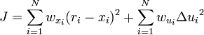 J=\sum_{i=1}^N w_{x_i} (r_i-x_i)^2 + \sum_{i=1}^N w_{u_i} {\Delta u_i}^2