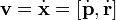 \mathbf{v} = \dot{\mathbf{x}} = \left[ \dot{\mathbf{p}}, \dot{\mathbf{r}} \right]