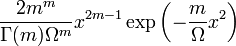 \frac{2m^m}{\Gamma(m)\Omega^m} x^{2m-1} \exp\left(-\frac{m}{\Omega}x^2 \right)