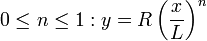 0 \le n \le 1 : y = R\left({x \over L}\right)^n