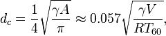 d_c = \frac{1}{4} \sqrt \frac{\gamma A}{\pi} \approx 0.057 \sqrt \frac{\gamma V}{RT_{60}} ,