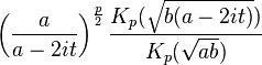 \left(\frac{a}{a-2it}\right)^{\frac{p}{2}}\frac{K_p(\sqrt{b(a-2it)})}{K_p(\sqrt{ab})}