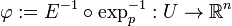  \varphi := E^{-1} \circ \exp_p^{-1}: U \rightarrow \mathbb{R}^n 