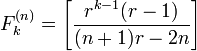 F_k^{(n)}=\left[ \frac{r^{k-1} (r-1)}{(n+1)r-2n}\right]