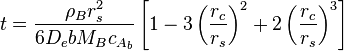 t=\frac{\rho _Br_s^2}{6D_ebM_Bc_{A_b}} \left[ 1-3 \left(\frac{r_c}{r_s}\right)^2 + 2 \left(\frac{r_c}{r_s}\right)^3 \right]