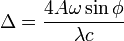 \Delta=\frac{4A\omega\sin\phi}{\lambda c} 
