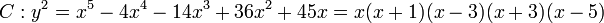 C : y^2 = x^5 -4 x^4 -14x^3 +36x^2 + 45 x = x (x + 1) (x - 3) (x + 3) (x - 5)