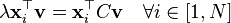 \lambda \mathbf{x}_i^\top \mathbf{v}=\mathbf{x}_i^\top C\mathbf{v} \quad\forall i\in [1,N]