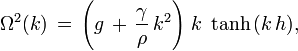  \Omega^2(k)\, =\, \left( g\, +\, \frac{\gamma}{\rho}\, k^2 \right)\, k\; \tanh\, ( k\, h ),