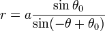 r = a \frac {\sin \theta_0}{\sin (-\theta + \theta_0)}