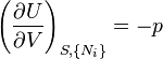 \left(\frac{\partial U}{\partial V}\right)_{S,\{N_i\}}=-p