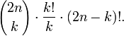 {{2n}\choose k} \cdot \frac{k!}{k} \cdot (2n-k)!.