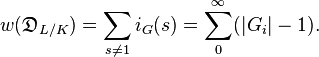w(\mathfrak{D}_{L/K}) = \sum_{s \ne 1} i_G(s) = \sum_0^\infty (|G_i| - 1).