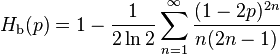 H_{\mathrm b}(p) = 1 - \frac{1}{2\ln 2} \sum^{\infin}_{n=1} \frac{(1-2p)^{2n}}{n(2n-1)} 