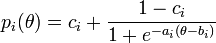 
p_i({\theta})=c_i + \frac{1-c_i}{1+e^{-a_i({\theta}-b_i)}}
