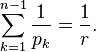 \sum_{k=1}^{n-1}\frac1{p_k}=\frac1r.