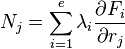 N_j = \sum_{i=1}^e \lambda_i \frac{\partial F_i}{\partial r_j} 