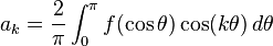 a_k = \frac{2}{\pi} \int_0^\pi f(\cos \theta) \cos(k \theta)\, d\theta