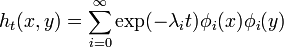 
h_t(x,y) = \sum_{i=0}^{\infty} \exp(-\lambda_i t) \phi_i(x) \phi_i(y)
