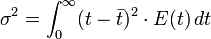 \sigma^2 = \int_{0}^\infty (t- \bar t)^2 \cdot E(t)\, dt