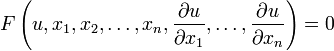 F\left(u,x_1,x_2,\dots,x_n,\frac{\partial u}{\partial x_1},\dots,\frac{\partial u}{\partial x_n}\right)=0