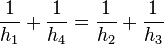 \frac{1}{h_1}+\frac{1}{h_4}=\frac{1}{h_2}+\frac{1}{h_3}