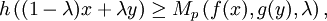 h \left( (1 - \lambda) x + \lambda y \right) \geq M_{p} \left( f(x), g(y), \lambda \right),