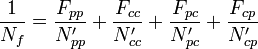 \frac {1} {N_f} = \frac {F_{pp}} {N'_{pp}} + \frac {F_{cc}} {N'_{cc}} + \frac {F_{pc}} {N'_{pc}} + \frac {F_{cp}} {N'_{cp}}