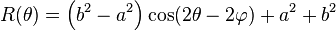 R(\theta )=\left(b^2-a^2\right) \cos (2 \theta -2 \varphi )+a^2+b^2