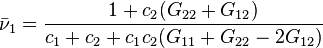 \bar\nu_1=\frac{1+c_2 (G_{22}+G_{12})}{c_1+c_2+c_1c_2 (G_{11}+G_{22}-2G_{12})}