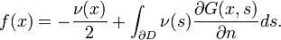 f(x) = -\frac{\nu(x)}{2} + \int_{\partial D} \nu(s) \frac{\partial G(x,s)}{\partial n} ds.