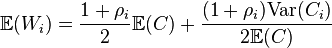 \mathbb{E}(W_i) = \frac{1+\rho_i}{2} \mathbb{E}(C) + \frac{(1+\rho_i) \text{Var}(C_i)}{2 \mathbb{E}(C)}