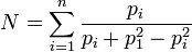 N = \sum_{i=1}^n \frac{p_i}{p_i+p_1^2-p_i^2} 