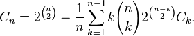 C_n=2^{n\choose 2} - \frac{1}{n}\sum_{k=1}^{n-1} k{n\choose k} 2^{n-k\choose 2} C_k.