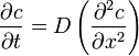  \frac{\partial c}{\partial t} = D \left( \frac{\partial^2 c}{\partial x^2} \right) 