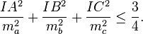 \frac{IA^2}{m_a^2}+\frac{IB^2}{m_b^2}+\frac{IC^2}{m_c^2} \leq \frac{3}{4}.