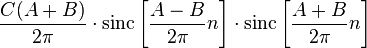 \frac{C (A + B)}{2 \pi} \cdot \operatorname{sinc} \left[ \frac{A - B}{2\pi} n \right] \cdot \operatorname{sinc} \left[ \frac{A + B}{2\pi} n \right]