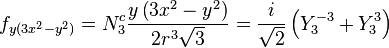 f_{y(3x^2-y^2)} = N_3^c \frac{y \left( 3 x^2 - y^2 \right)}{2 r^3 \sqrt{3}} = \frac{i}{\sqrt{2}}\left(Y_3^{-3}+Y_3^3\right)