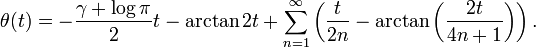 \theta(t) = -\frac{\gamma + \log \pi}{2}t - \arctan 2t 
+ \sum_{n=1}^\infty \left(\frac{t}{2n} 
- \arctan\left(\frac{2t}{4n+1}\right)\right).