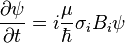  \frac{\partial\psi}{\partial t}=i\frac{\mu}{\hbar}\sigma_i B_i \psi 