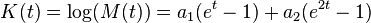  K(t) = \log(M(t)) = a_1(e^t-1)+a_2(e^{2t}-1)