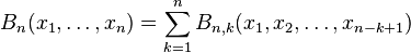 B_n(x_1,\dots,x_n)=\sum_{k=1}^n B_{n,k}(x_1,x_2,\dots,x_{n-k+1})