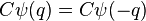 C\psi(q) = C\psi(-q)