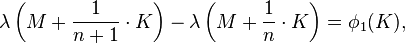 \lambda \left ( M + \frac{1}{n+1}\cdot K\right ) - \lambda \left ( M + \frac{1}{n}\cdot K\right ) = \phi_1 (K), 