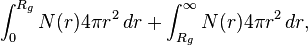  \int_0^{R_g} N(r) 4 \pi r^2\,dr + \int_{R_g}^\infty N(r) 4 \pi r^2 \,dr,