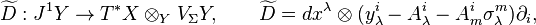  \widetilde D: J^1Y\to T^*X\otimes_Y V_\Sigma Y, \qquad \widetilde D= dx^\lambda\otimes(y^i_\lambda- A^i_\lambda -A^i_m\sigma^m_\lambda)\partial_i, 