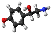 Ball-and-stick model of the octopamine molecule