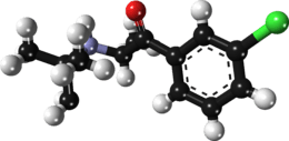 Ball-and-stick model of the (S) isomer of the bupropion molecule